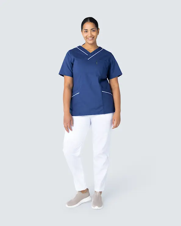 Almedahls Marine/Hvit V-bluse Dame