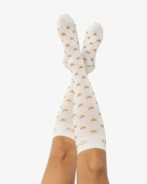 Beez Stödstrumpa Erta Guldlurex Offwhite