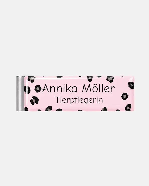 Namensschild mit Clip Pink Leopard