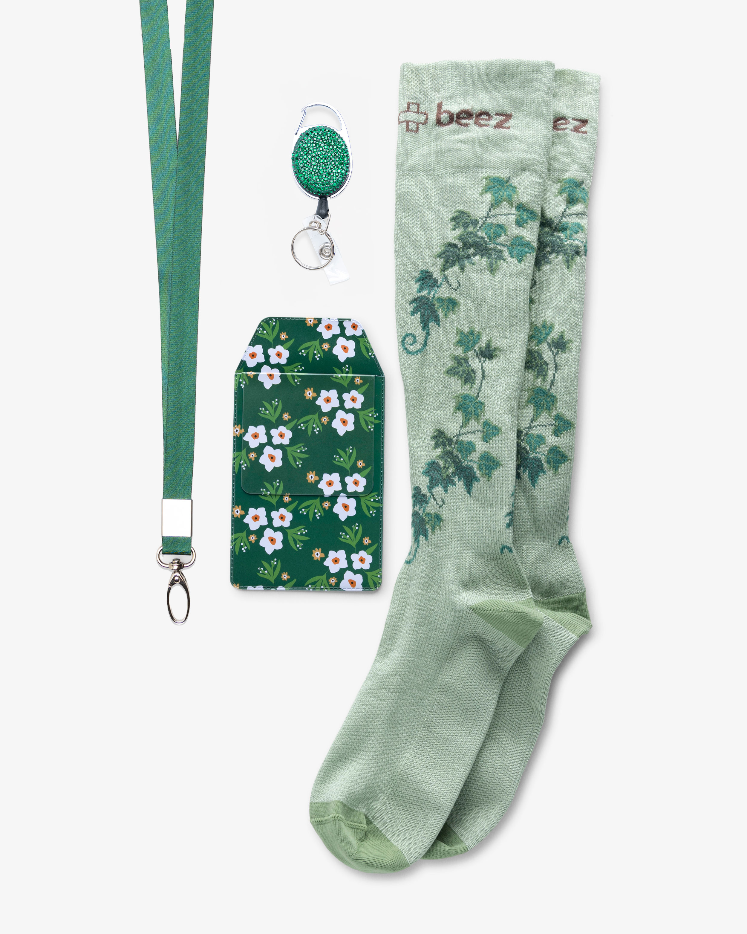 Stödstrumpor Kit Blommigt Grön