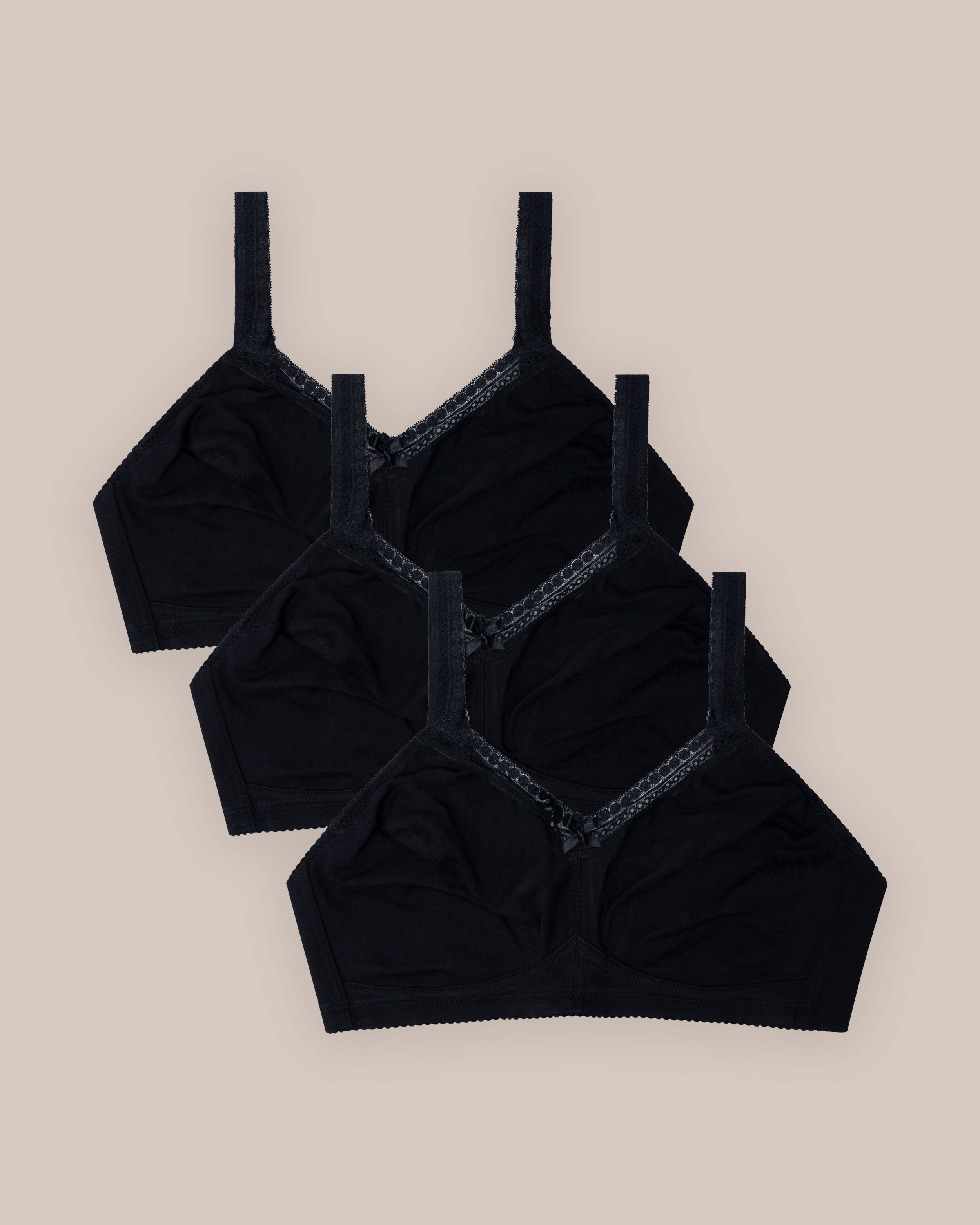 BH Bomull Dekorativ Blonde Svart 3-pakning