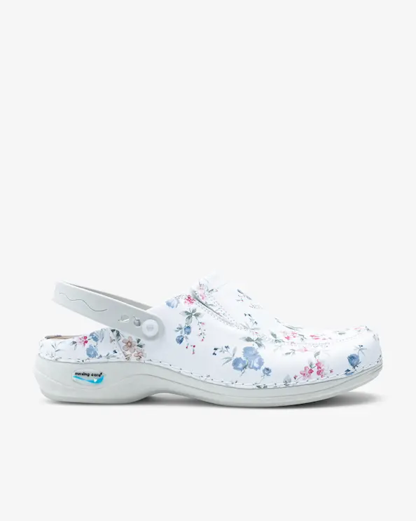Embla Paris Slip-on ESD Arbetssko Blommig, Vit Sula