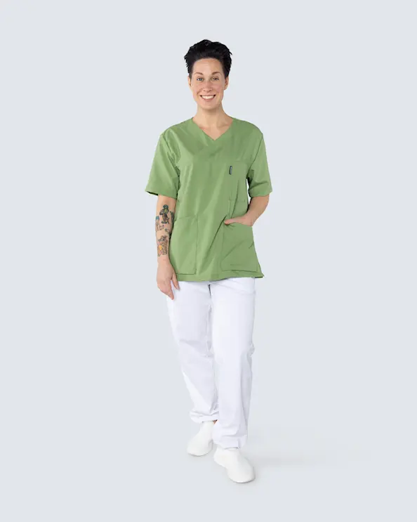 Almedahls Grön V-blus Unisex Tencel