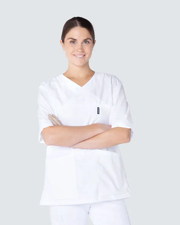 Almedahls Hvid Bluse med v-hals Unisex