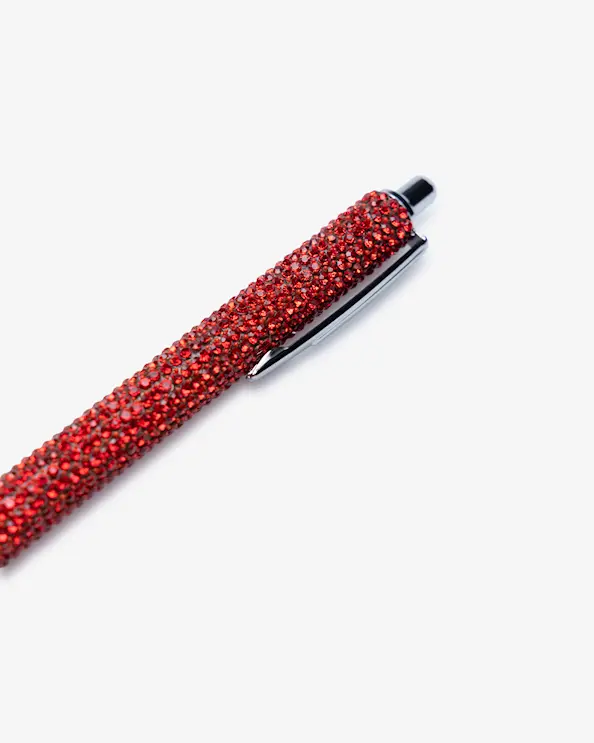 Penn med glittersteiner Rød