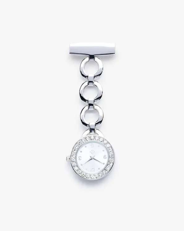 Schwesternuhr Strass Silber