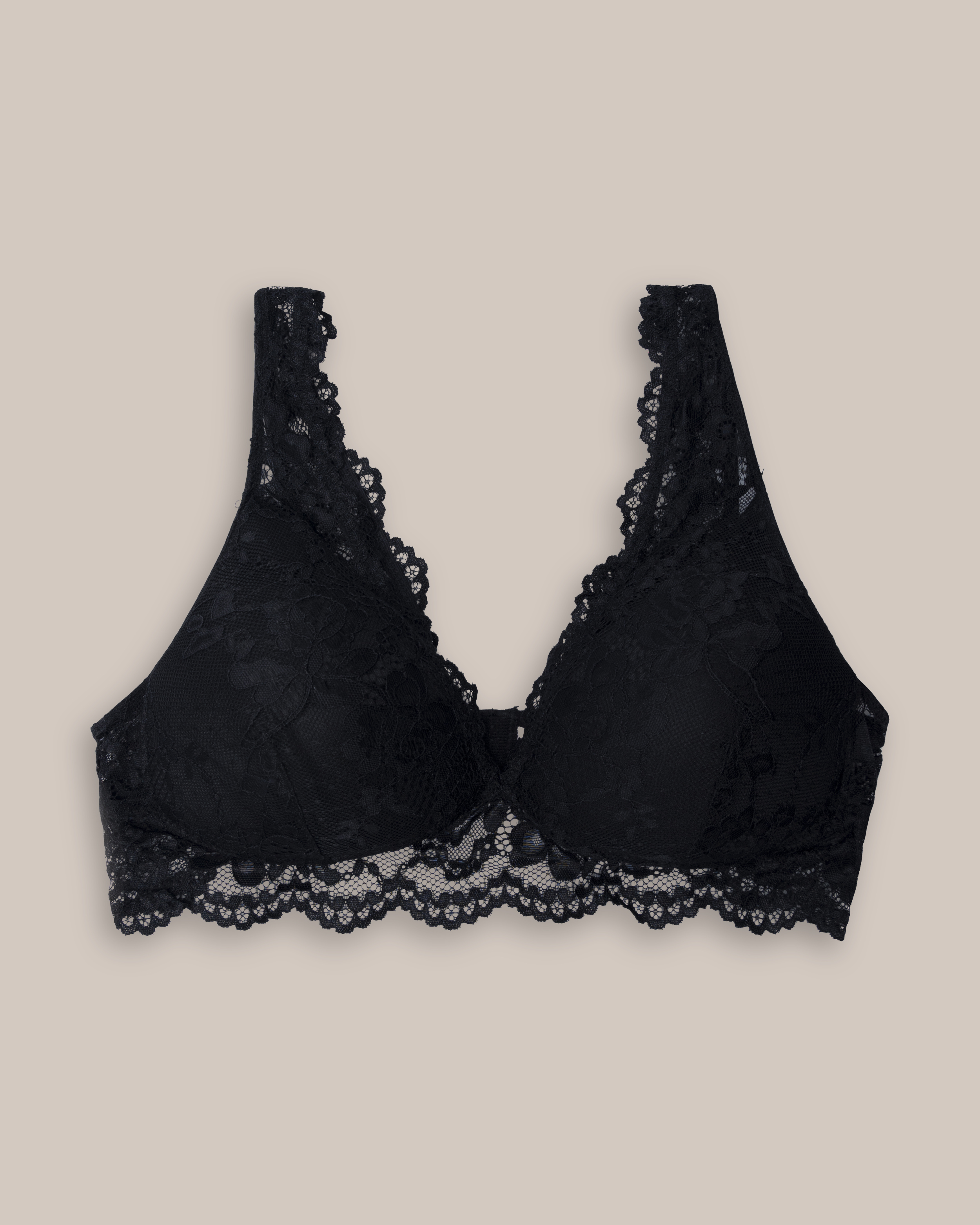 Kaarituettomat mustat Greta-rintaliivit pitsillä Musta