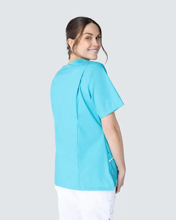 Almedahls Tyrkis/Hvid Bluse med v-hals Dame