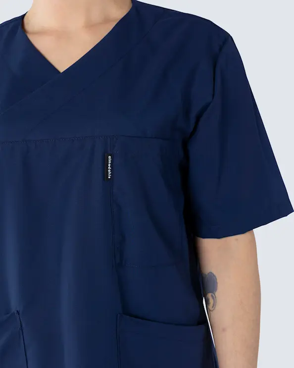 V-bluse Unisex Tencel Marine