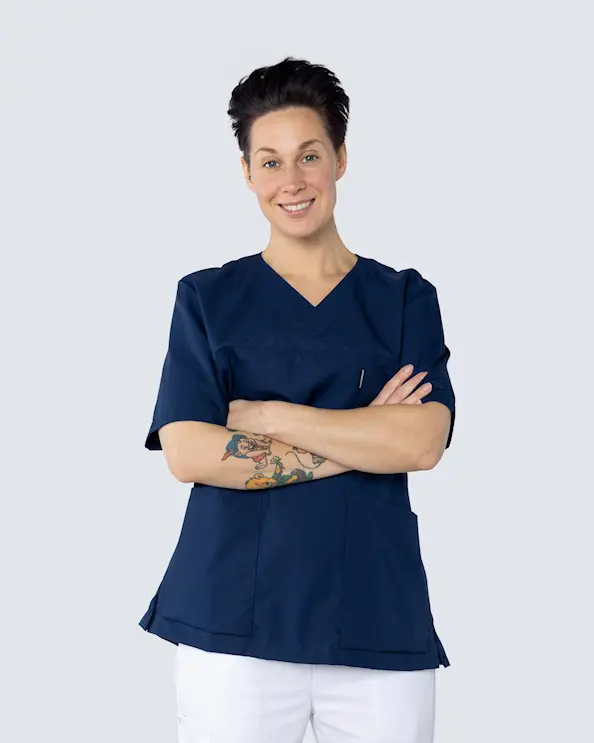 V-bluse Unisex Tencel Marine