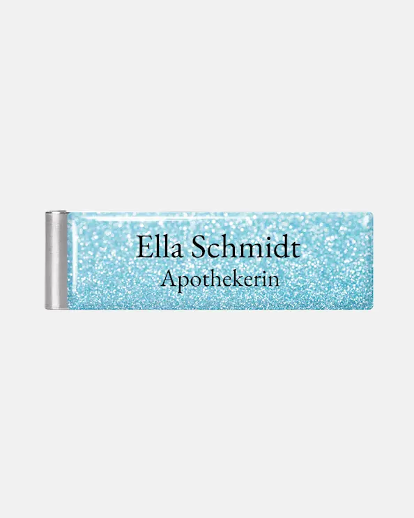 Namensschild mit Clip Blue Glitter