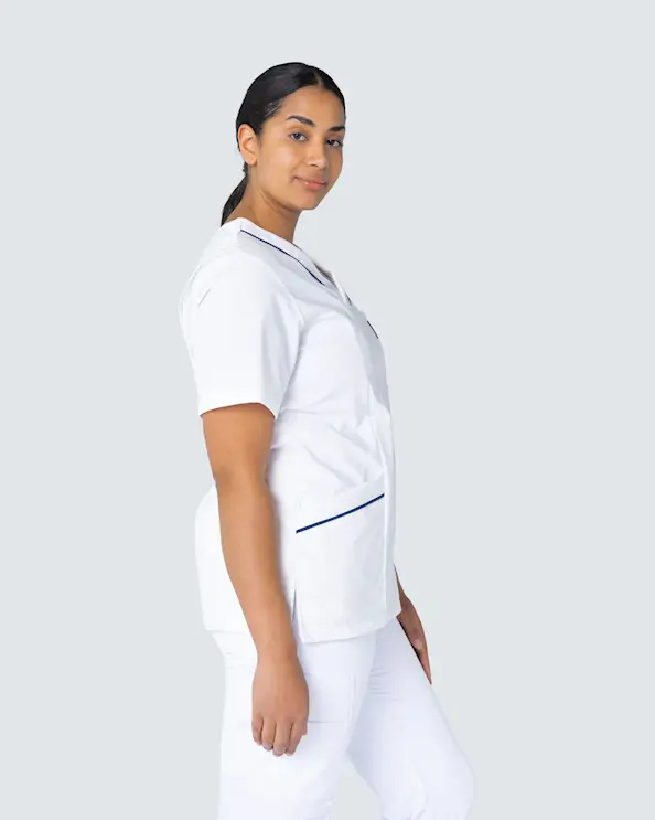Almedahls Hvid/Blå Bluse med v-hals Dame