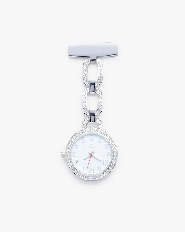 Schwesternuhr Strass Kette Silber