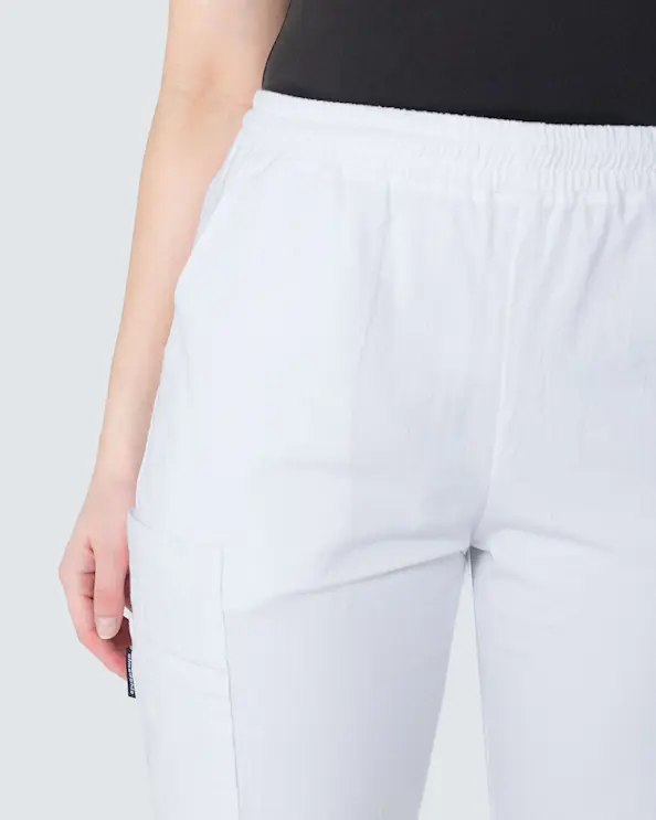 Almedahls Vit Krinklad Uppvikbar Byxa Dam