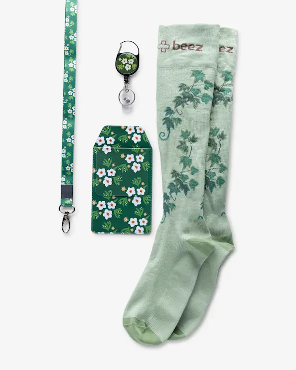 Stödstrumpor Kit Blommigt Grön