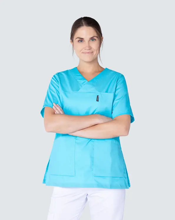 Almedahls Tyrkis Bluse med v-hals Dame