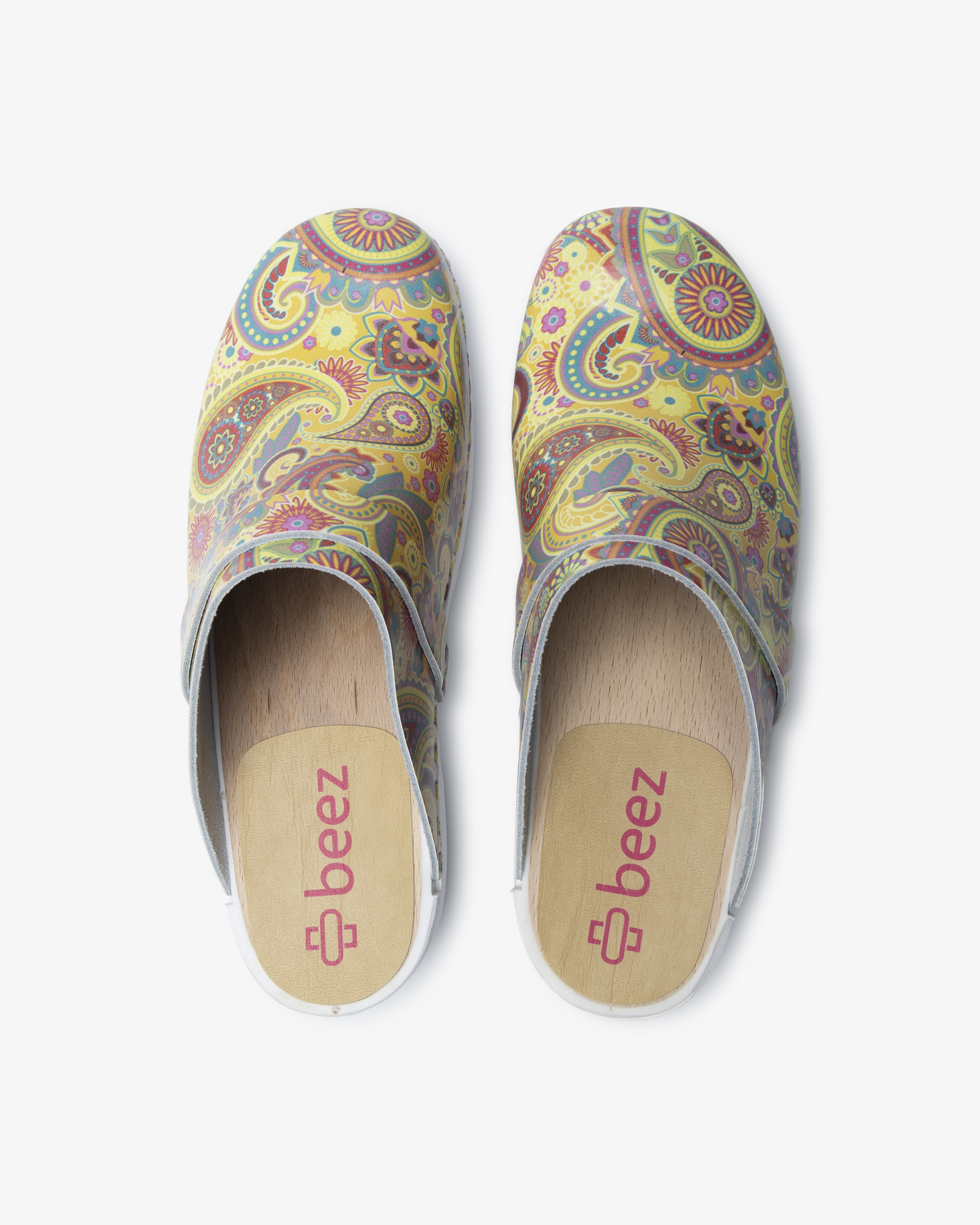 Beez Traditionell Slip-on Clogs mit Holzsohle Paisley