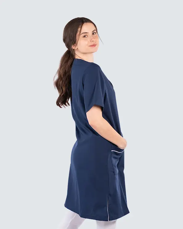 Almedahls Marin/Vit Klänning Tencel