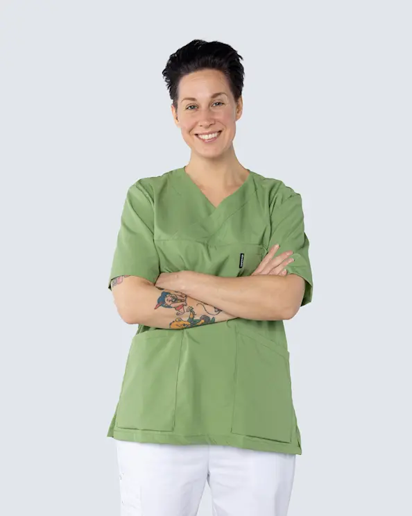 Almedahls Grön V-blus Unisex Tencel