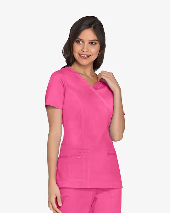 Cherokee Core Stretch Mock Wrap Top WWE4728 Pink