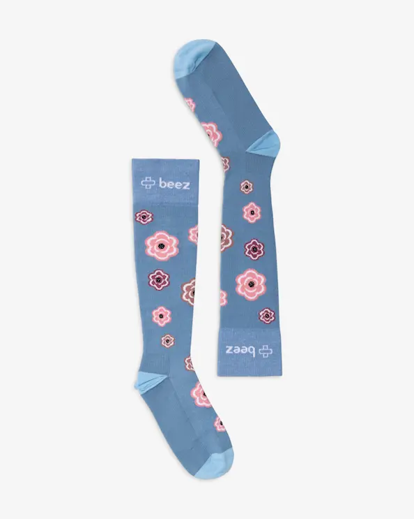 Beez Støttestrømpe Evy Floral Blå