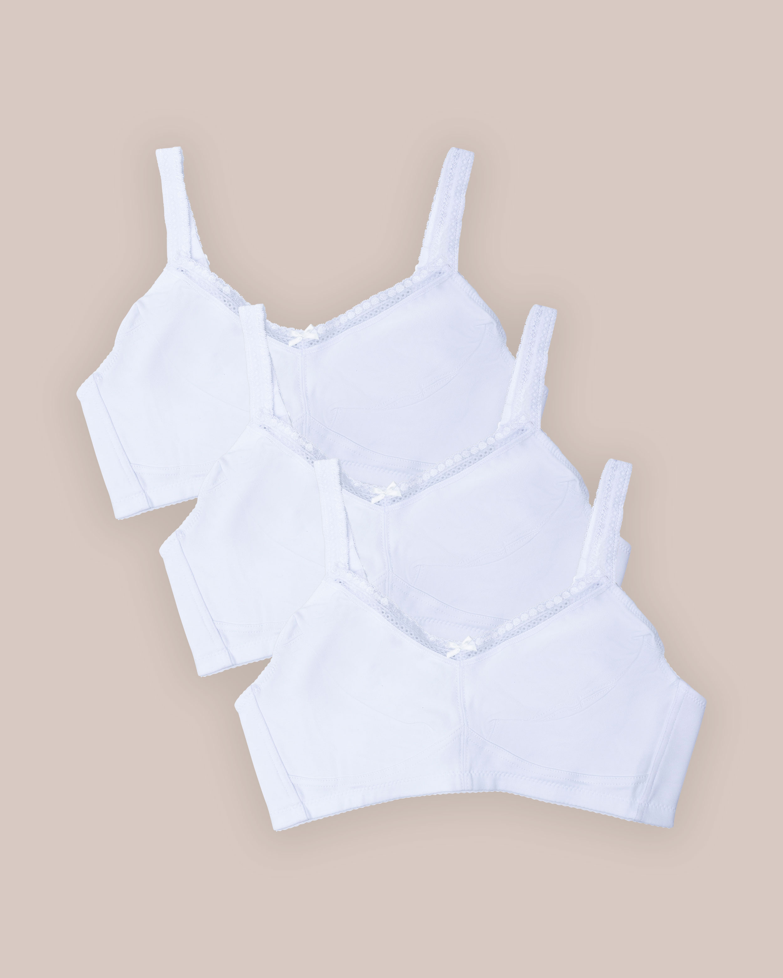 BH Bomull Dekorativ Blonde Hvit 3-pakning