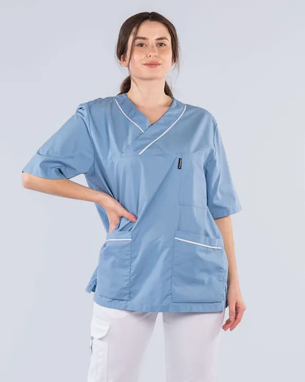 Almedahls Lyseblå/Hvit V-bluse Unisex