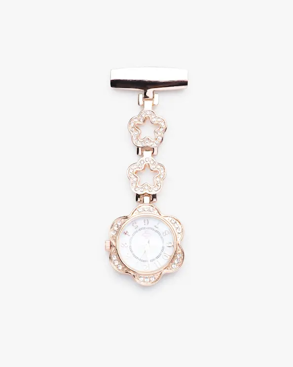 Schwesternuhr Blume Strass Rosé