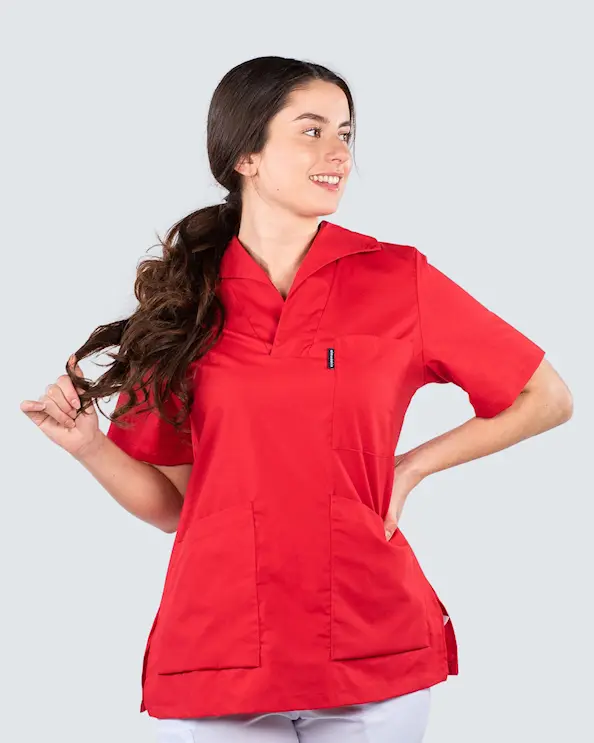 Almedahls Rød Bluse med Krage Dame