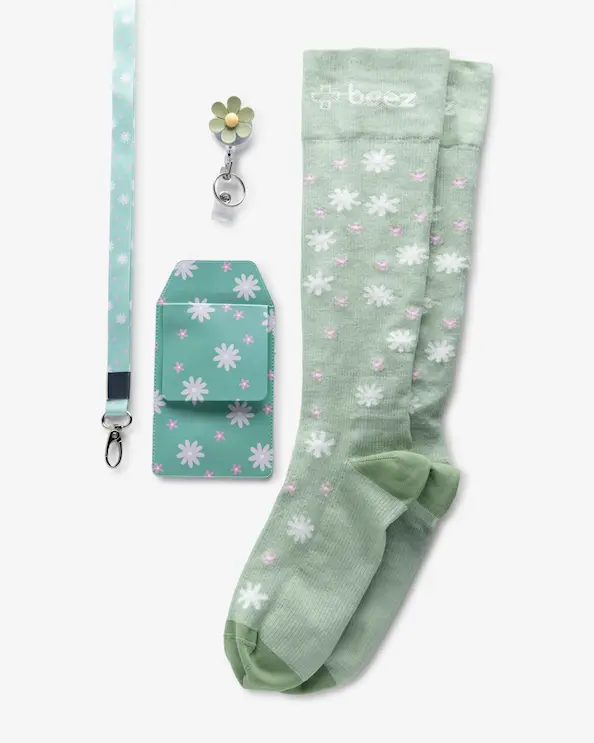 Stödstrumpor Kit Grön Blommigt