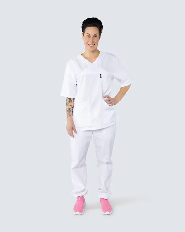 V-bluse Unisex Tencel Hvid