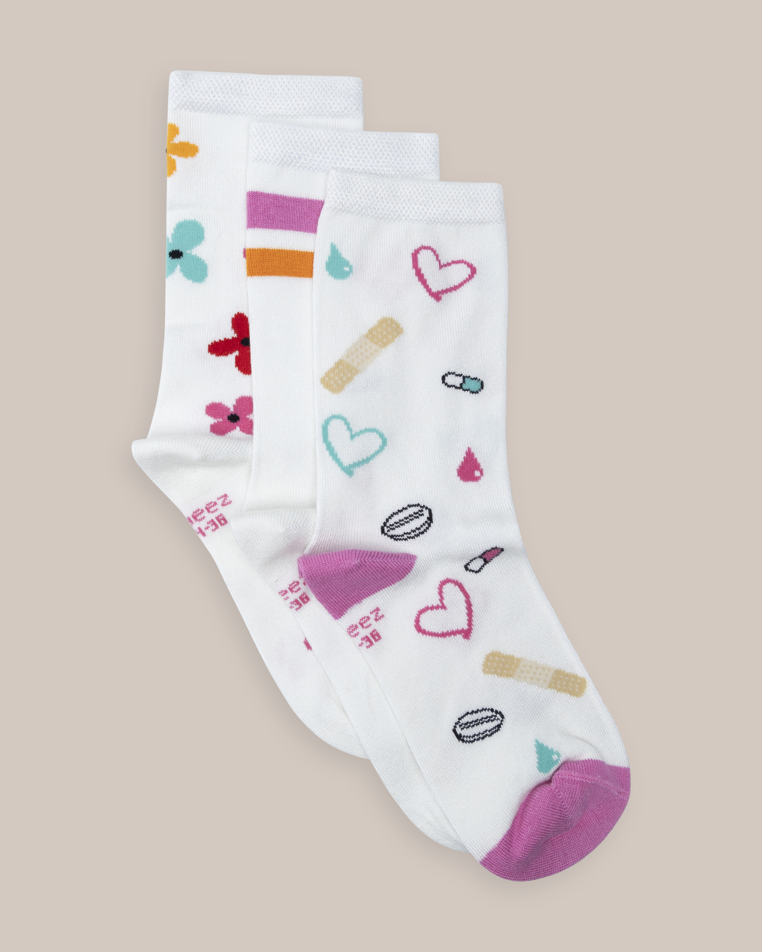 Beez Bambussokk Medi 3-pakning flerfarget