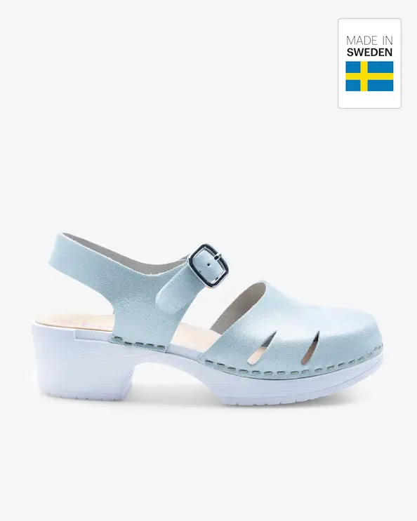 Beez Très Chic Clogs mit Holzsohle Ice Blue Glow