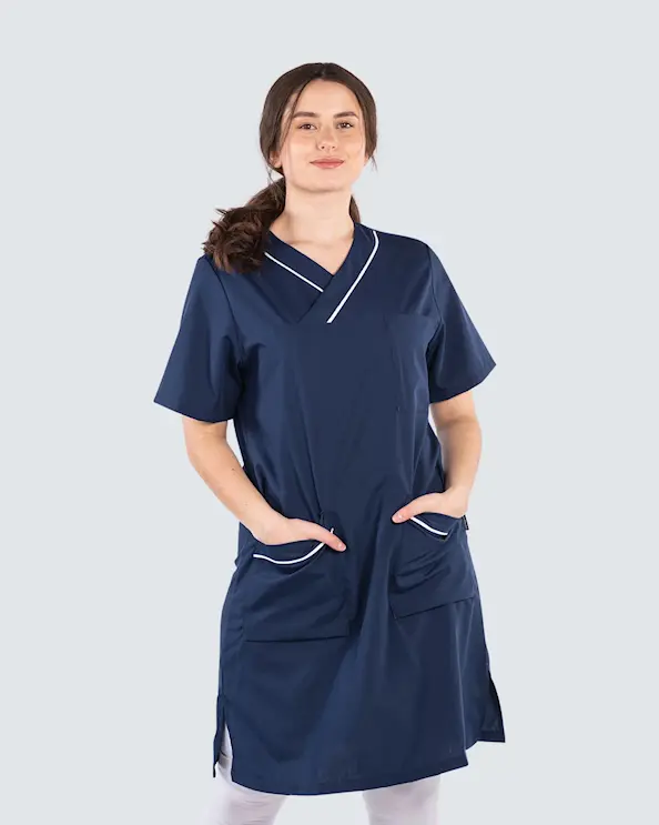 Almedahls Marin/Vit Klänning Tencel