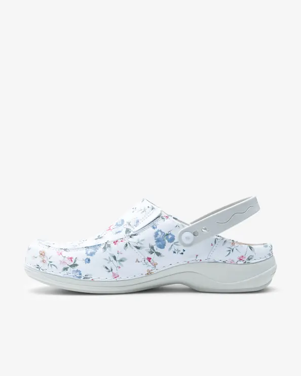 Embla Paris Slip-on ESD Arbetssko Blommig, Vit Sula