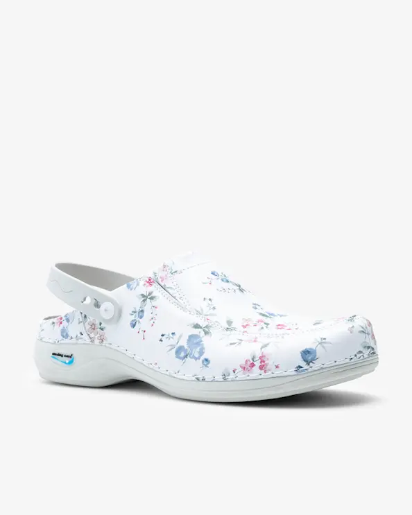 Embla Paris Slip-on ESD Arbetssko Blommig, Vit Sula