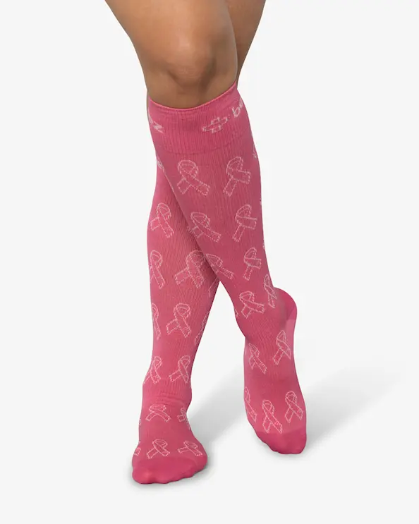 Beez Stödstrumpa Rosa Bandet Mörkrosa