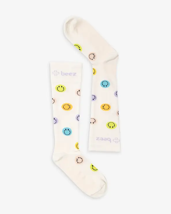 Beez Støttestrømper Bred Læg Happy Hvid