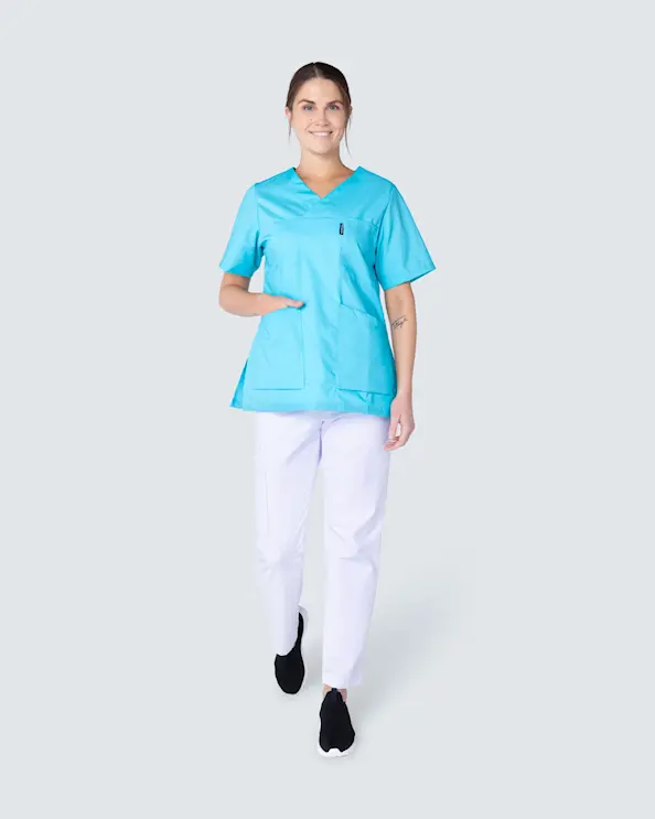 Almedahls Tyrkis Bluse med v-hals Dame