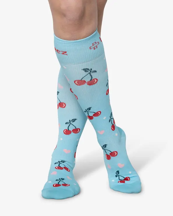 Beez Stödstrumpa Cherrie Heart Blå