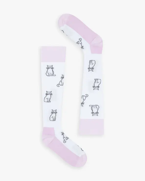 Beez Kompressionsstrümpfe Maja Katzenmotiv Weiß/Rosa